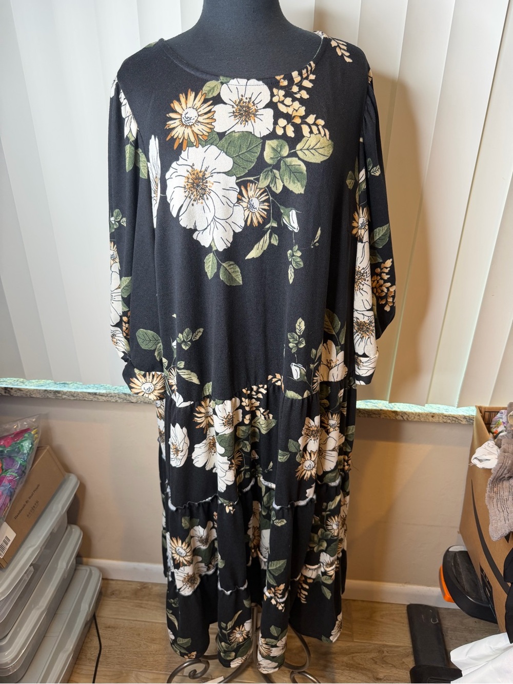 Ava James Black Floral Maxi Dress White & Green Blooms Plus Woman Size 3X